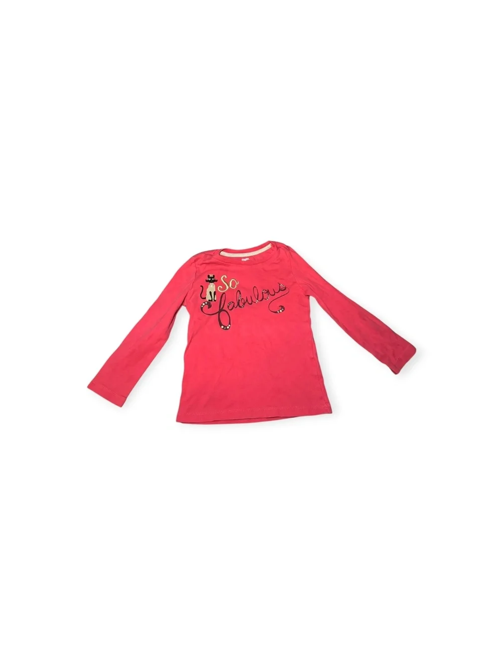 Gymboree Girl’s Size 4 Long Sleeve Tee Red 100% Cotton Cat “So Fabulous” Gems GC